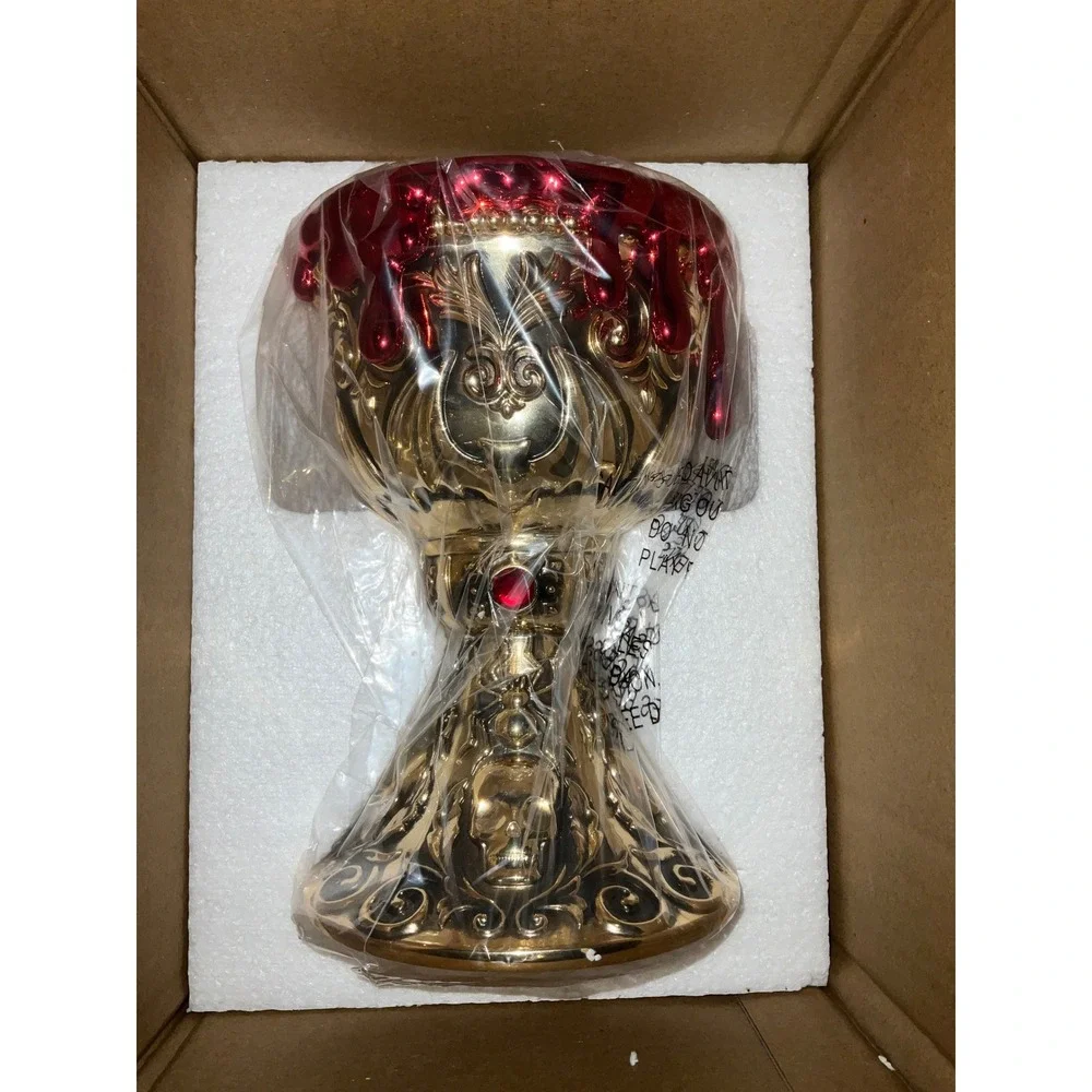 Bath and Body Works Chalice 3 Wick Candle Holder Halloween Skull Bleeding Gold